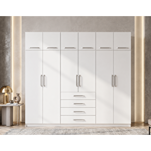Asel Tamamı Mdf 6 Kapaklı Gardırop Dolap Beyaz 260 Cm - Montaj Dahil