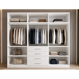 Asel Tamamı Mdf 6 Kapaklı Gardırop Dolap Beyaz 260 Cm - Montaj Dahil