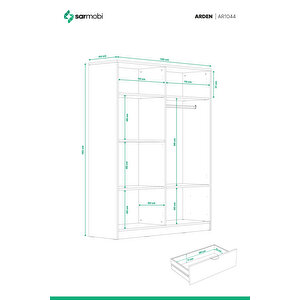 Arden 4 Kapaklı 2 Çekmeceli Gardırop Antrasit
