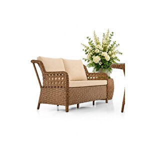 Zen Rattan Puflu Bahçe Balkon Takımı 3+1+1 Kahverengi