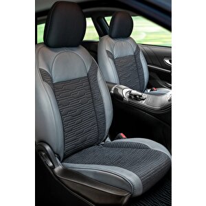 Ford Tourneo Connect 2+1 Parçalı Lüx Deri Süet Oto Koltuk Kılıfı Ön Arka Takım Premium Serisi Gri̇ Si̇yah Gri-Siyah