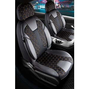 Fiat Palio Station Wagon Lüx Deri Detaylı Oto Koltuk Kılıfı Ön Arka Takım Cyrus Siyah Nakış Gold Gold