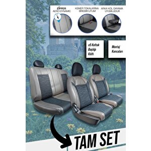 Mercedes-benz Citan 2+1 Parçalı Lüx Deri Süet Oto Koltuk Kılıfı Ön Arka Takım Premium Serisi Gri̇ Si̇yah Gri-Siyah