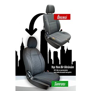 Ford Tourneo Courier 2+1 Parçalı Lüx Deri Süet Oto Koltuk Kılıfı Ön Arka Takım Premium Serisi Si̇yah Siyah