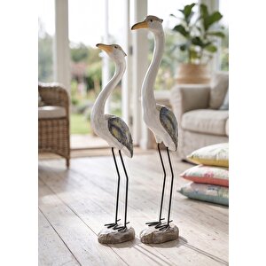 Marin 2'li Dekoratif Balıkçıl Kuş Biblo Seti 61 Cm