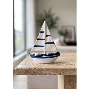 Marin Deniz Kabuklu Ve Halatlı Yelkenli Biblo 14cm