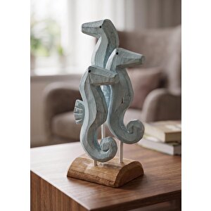 Retro Ahşap Standlı 3'lü Denizatı Biblosu 30 Cm