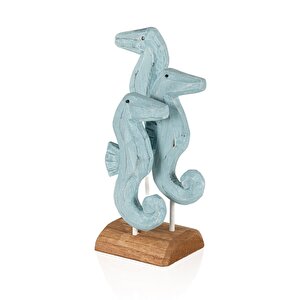 Retro Ahşap Standlı 3'lü Denizatı Biblosu 30 Cm