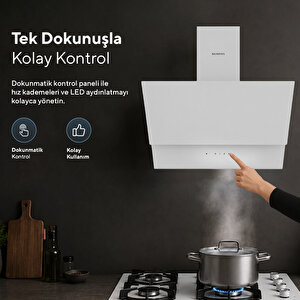 Da6-895 Beyaz Dokunmatik Cam Davlumbaz 50 Cm