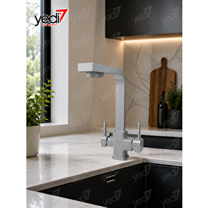 Kare Model 3 Yollu Arıtmalı Granit Gri Mutfak Bataryası