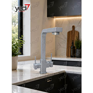 Kare Model 3 Yollu Arıtmalı Granit Gri Mutfak Bataryası