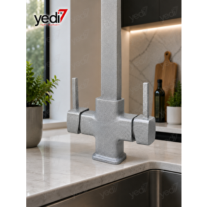 Kare Model 3 Yollu Arıtmalı Granit Gri Mutfak Bataryası