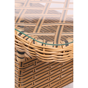 Frezya Serisi 1. Sınıf 3+1+1+2+2 Yastık Gri Rattan Gri Minder Bahçe Balkon Oturma Koltuk Takımı, Cappucino Rattan Cappucino Minder Cappucino