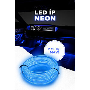 Her Araca Uyumlu Universal İp Neon Led - Mavi Renk 2 Metre 12v