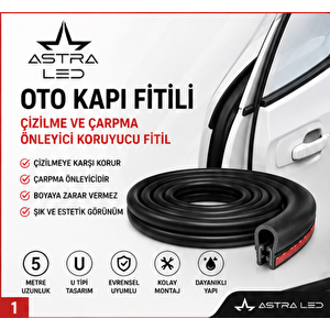 Araba Kapı Kenar Oto Kapı Koruyucu Saçlı Fitil Siyah (5 Metre)