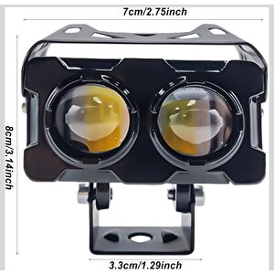 2 Adet Led Spot Işık Ve Sarı Beyaz Projektör Lens 2 Gözlü Dikdörtgen Baykuş Led Off Road Lamba Motosiklet
