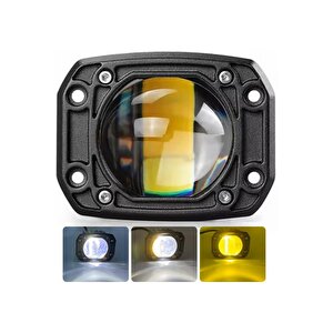 2 Adet  Uyumlu Çift Renk Gömme Montaj Sarı Beyaz 8 Cm 4 Modlu Off Road Led Lamba