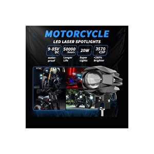 2 Adet Motosiklet Atv Utv Scooter Offroad Beyaz Sarı Çift Renk Lazer Sis Farı Delici 12-24 Volt