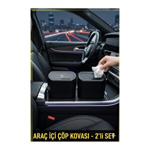 2 Adet Araba Çöp Kutusu Araç Içi Taşınabilir Kapaklı Organizer Çöp Kovası Itme Kapaklı Kova