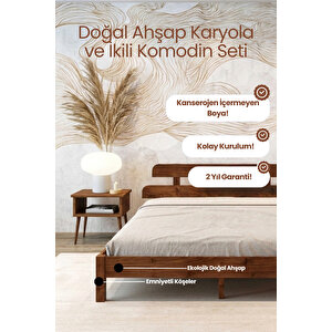 Lotus Masif Çam Karyola Ve 2 Adet Komodin Seti 90x190 cm