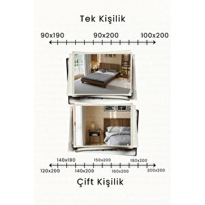 Ebruli Dikey Çizgili Başlıklı Masif Çam Karyola Ve 2 Adet Komodin Seti 90x200 cm