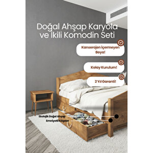 Milano Masif Çam 2 Çekmeceli Karyola Ve 2 Adet Komodin Seti 100x200 cm