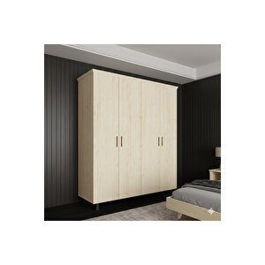 Softwood Ahşap Yatak Odası Seti - Iskandinav 4 Kapaklı Gardırop, Karyola Ve Çekmeceli Şifonyer Takımı 120x200 cm