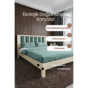 Orion Çağla Yeşili Puflu Başlık Masif Ahşap Karyola 90x200 cm