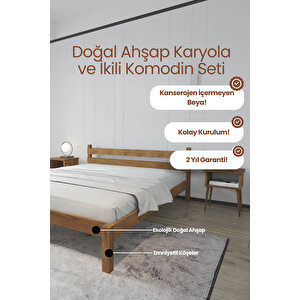 Letto Masif Çam Karyola Ve 2 Adet Komodin Seti 200x200 cm