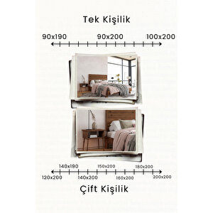 Hüma Yatay Çizgili Başlıklı Masif Çam Karyola Ve 2 Adet Komodin Seti 90x190 cm