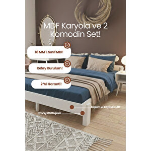 Loft Model Masif Doğal Ahşap Karyola Ve 2 Adet Komodin Seti 100x200 cm