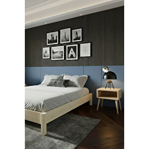 Loft Model Masif Doğal Ahşap Karyola Ve 2 Adet Komodin Seti 100x200 cm