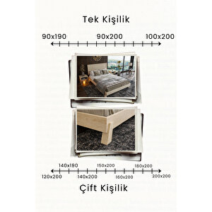 Hüma Yatay Çizgili Başlıklı Ahşap Karyola