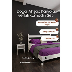 Natura Masif Çam Karyola Ve 2 Adet Komodin Seti 100x200 cm