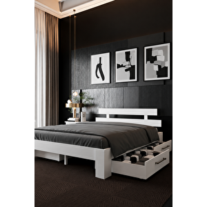 Lotus 4 Çekmeceli Çift Kişilik Mdf Karyola 200x200 cm
