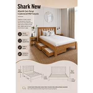 Shark New   4 Çekmeceli Tek Kişilik Mdf Karyola 90x190 cm