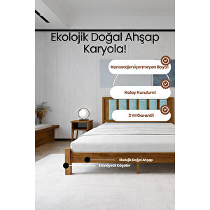 Orion Camgöbeği Puflu Başlık Masif Ahşap Karyola 150x200 cm