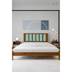 Orion Camgöbeği Puflu Başlık Masif Ahşap Karyola 150x200 cm