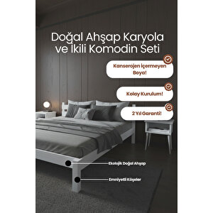 Letto Masif Çam Karyola Ve 2 Adet Komodin Seti 120x200 cm