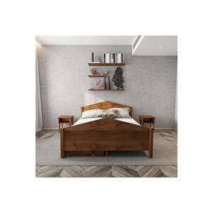 Milano 4 Çekmeceli Ceviz Renk Masif Ahşap Karyola 150x200 cm