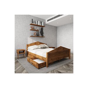 Milano 4 Çekmeceli Ceviz Renk Masif Ahşap Karyola 150x200 cm