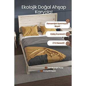 Ebruli Yatay Model Başlıklı Ahşap Karyola 150x200 cm