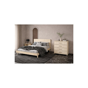 Softwood Ahşap Yatak Odası Seti - Iskandinav 6 Kapaklı Gardırop, Karyola Ve Çekmeceli Şifonyer Takımı 90x190 cm