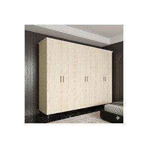 Softwood Ahşap Yatak Odası Seti - Iskandinav 6 Kapaklı Gardırop, Karyola Ve Çekmeceli Şifonyer Takımı 90x190 cm