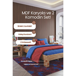 Letto   Çift Kişilik Mdf Karyola Ve 2 Komodinli Set 160x200 cm
