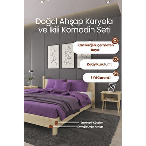 Mirage Model Masif Çam Karyola Ve 2 Adet Komodin Seti 90x200 cm