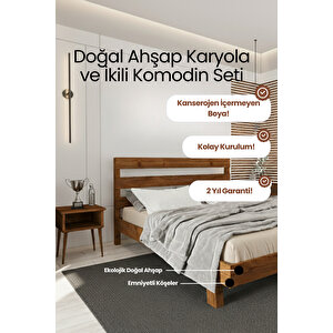 Natura New Masif Çam Karyola Ve 2 Adet Komodin Seti 120x200 cm