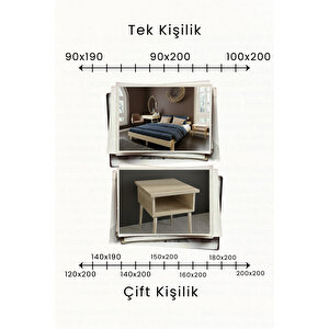 Damla 2'li Başlıklı Doğal Masif Ahşap Karyola Ve 2 Adet Komodin Seti - Vernikli 200x200 cm