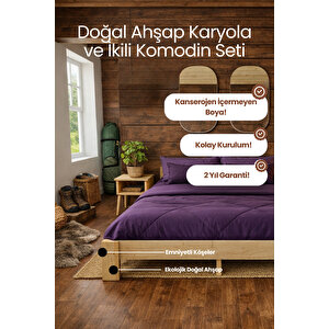 Soft Model Masif Çam Karyola Ve 2 Adet Komodin Seti - Vernikli 140x200 cm