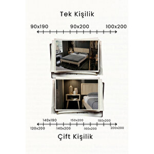Ebruli Dikey Çizgili Başlıklı Masif Çam Karyola Ve 2 Adet Komodin Seti 160x200 cm